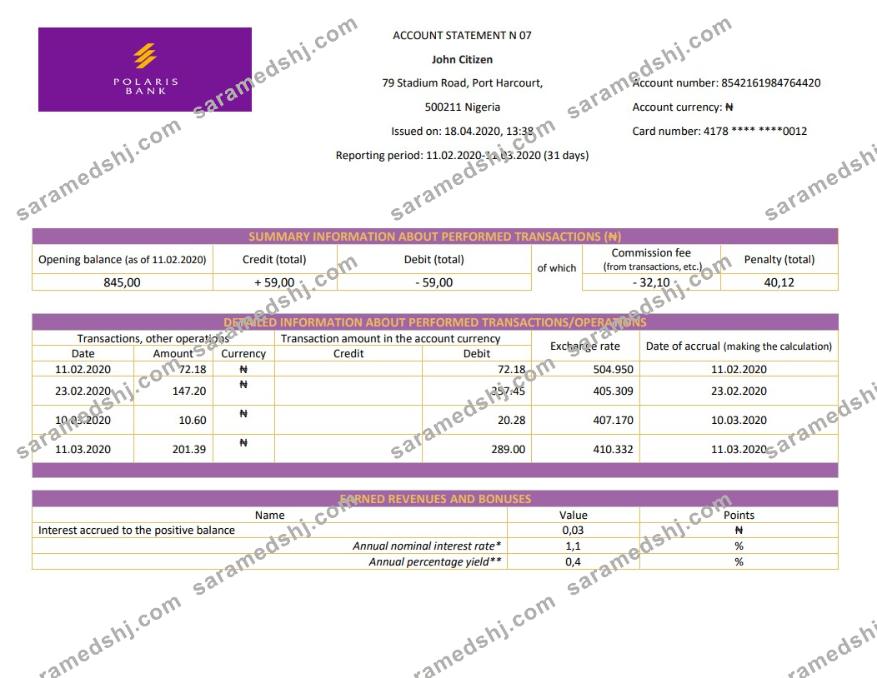 Nigeria Polaris Bank statement